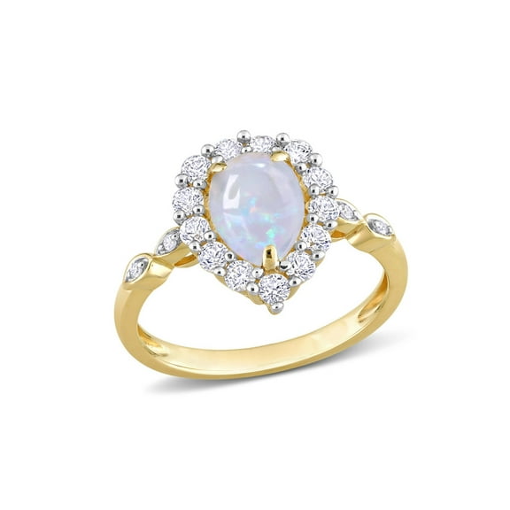 1.17 Carat (Ctw) Opal and Lab-Created White Sapphire Halo Ring in 10K Yellow Gold for Women