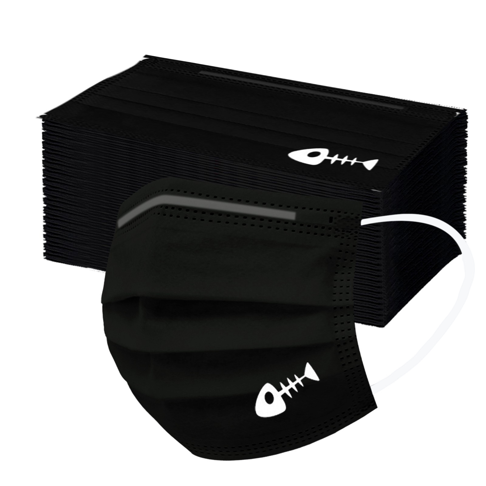 50Pcs Black Disposable Face Cover Mask with Designs for Women Men Adults Cute Heart Printed Face