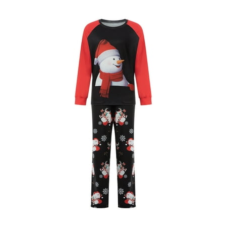 

Frobukio Family Christmas PJs Matching Sets Xmas Tree Snowman Print Tops Pants Sleepwear for Kids Women Men Red Black Woman M