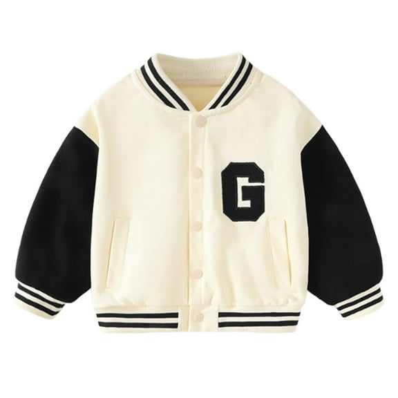 Qopobobo Baseball Jacket Kids Jackets Kids Varsity Jacket Girls Boys Baseball Jacket Coat School Uniform with Pocket White,3-4 Years