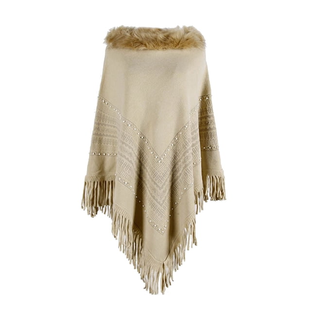 Châle Uni pour Femmes Col Chaud à Franges Cape Tricotée Blouse Kaki H Taille Unique