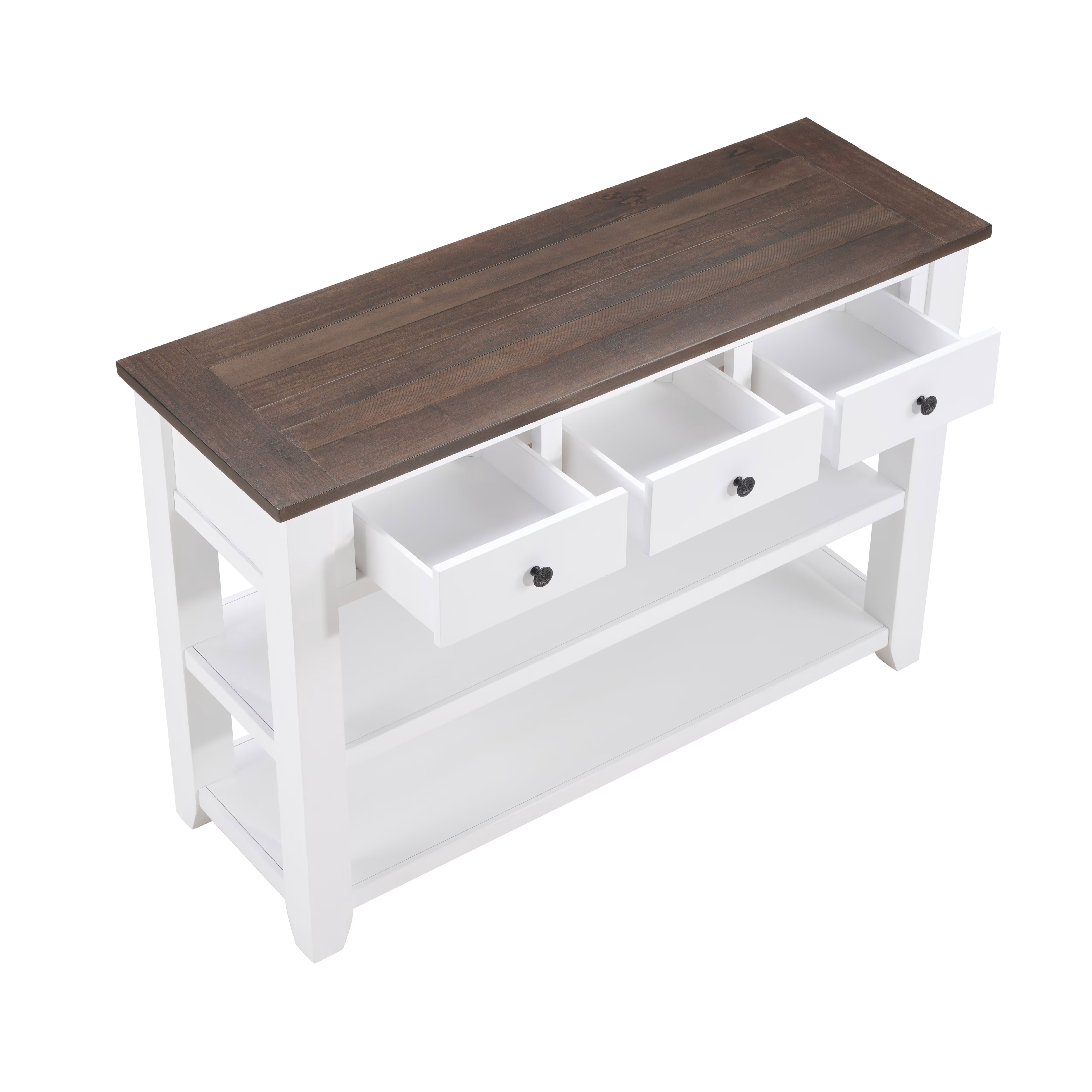MAYEERTY 44" Retro Console Table with Drawers and Open Shelves, Solid Wood Entryway Table for Living Room, Hallway, Dining Room