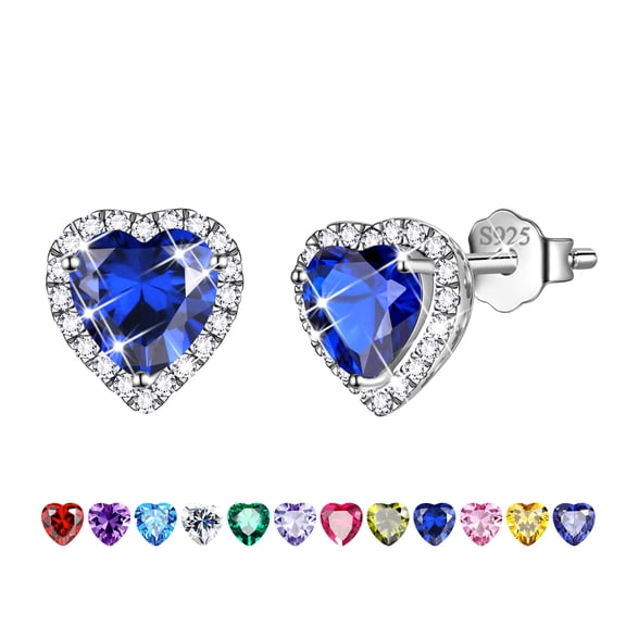 Blue Heart Earrings Women September Birthstone Earrings Sapphire CZ 925 Sterling Silver Stud Earrings Crystal Jewelry Birthday Mother's Day Gifts