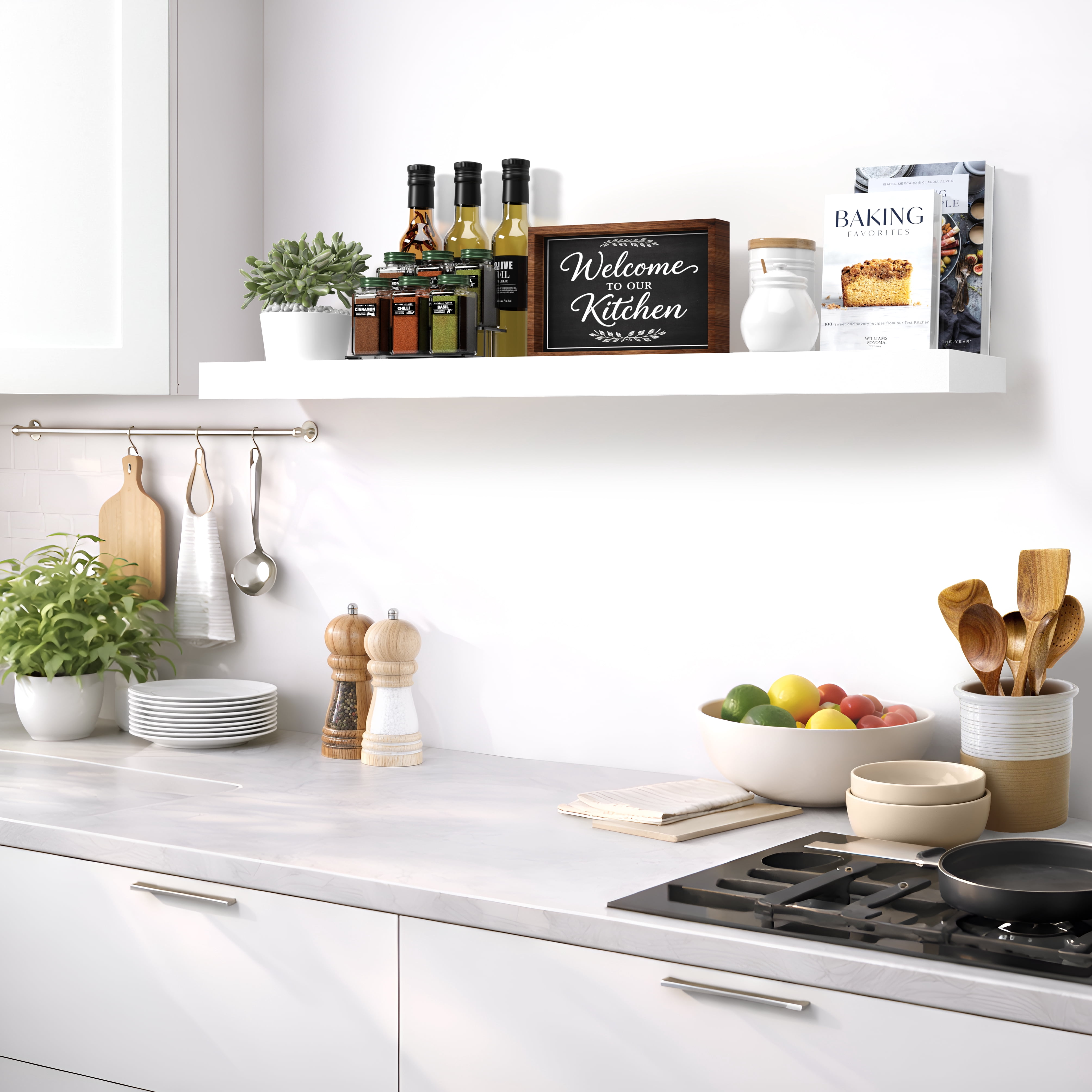 Sorbus 55" Floating Wall Shelf, White, Invisible Brackets, Bathroom, Bedroom & Home Decor