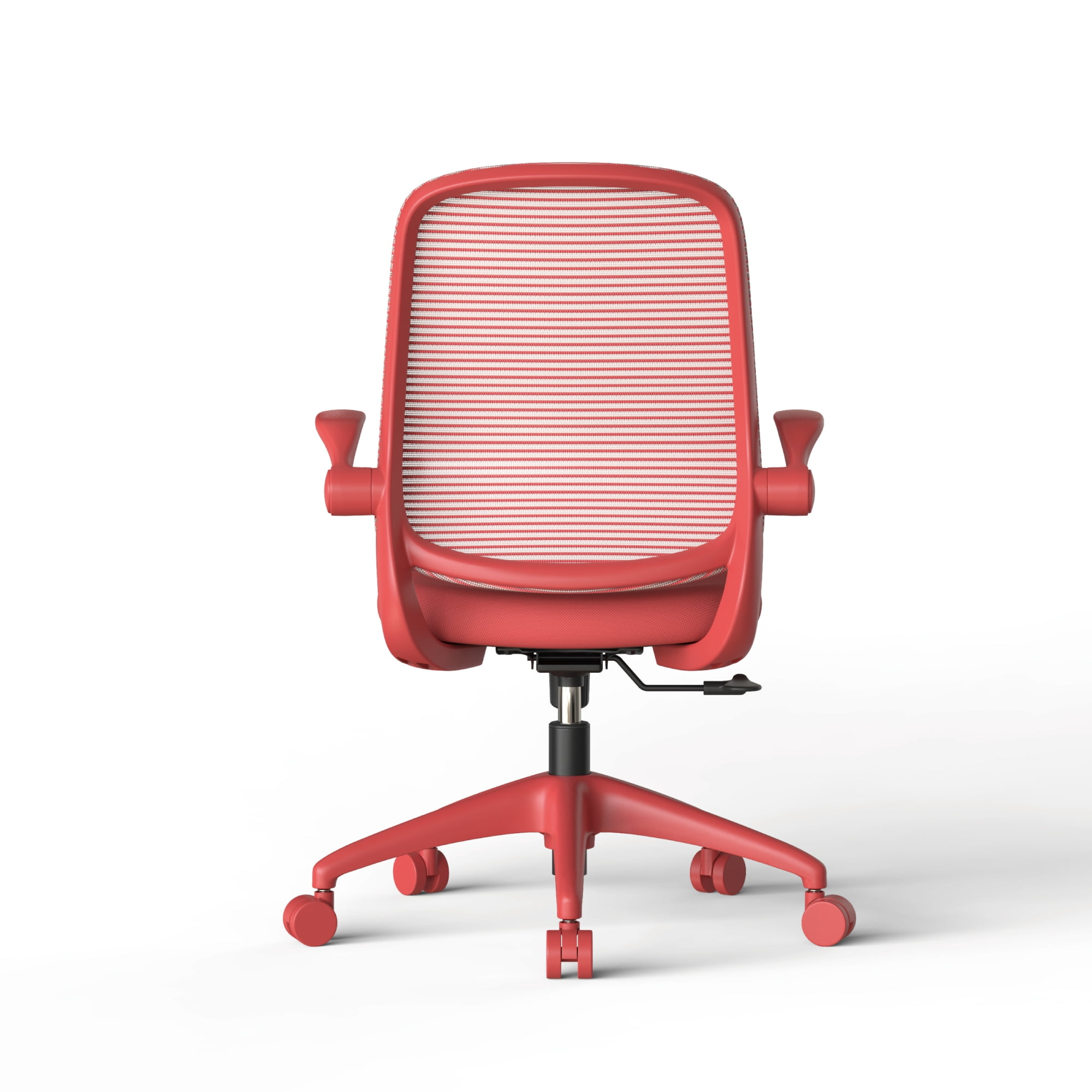 Modern Style Fabric Office Chair with Flip-Up Armrests, Ergonomic Executive Visitor Chair with Breathable Back for Staff Meeting Room, Red