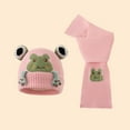 thumbnail image 2 of Unisex Winter Knitted Hat And Scarf Set For Kids Cartoon Frog Embroidery Soft Yarn Baby Hat And Neck Warmer Comfortable Warm For Cold Weather Pink, 2 of 4