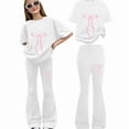 thumbnail image 2 of Otqutp Girls 2 Piece Casual Outfits Oversized Bow Knot Print Top Bell Bottoms Set for Teens Fashion Clothing Vacation Trendy Clothes, 2 of 4