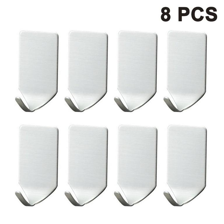 8 Pack Adhesive Hooks Wall Hooks Hangers Stick On Door Cabinet Stainless Steel Towel Hanger Hooks for Hanging Kitchen Bathroom Home, Size: 4.3, Fine