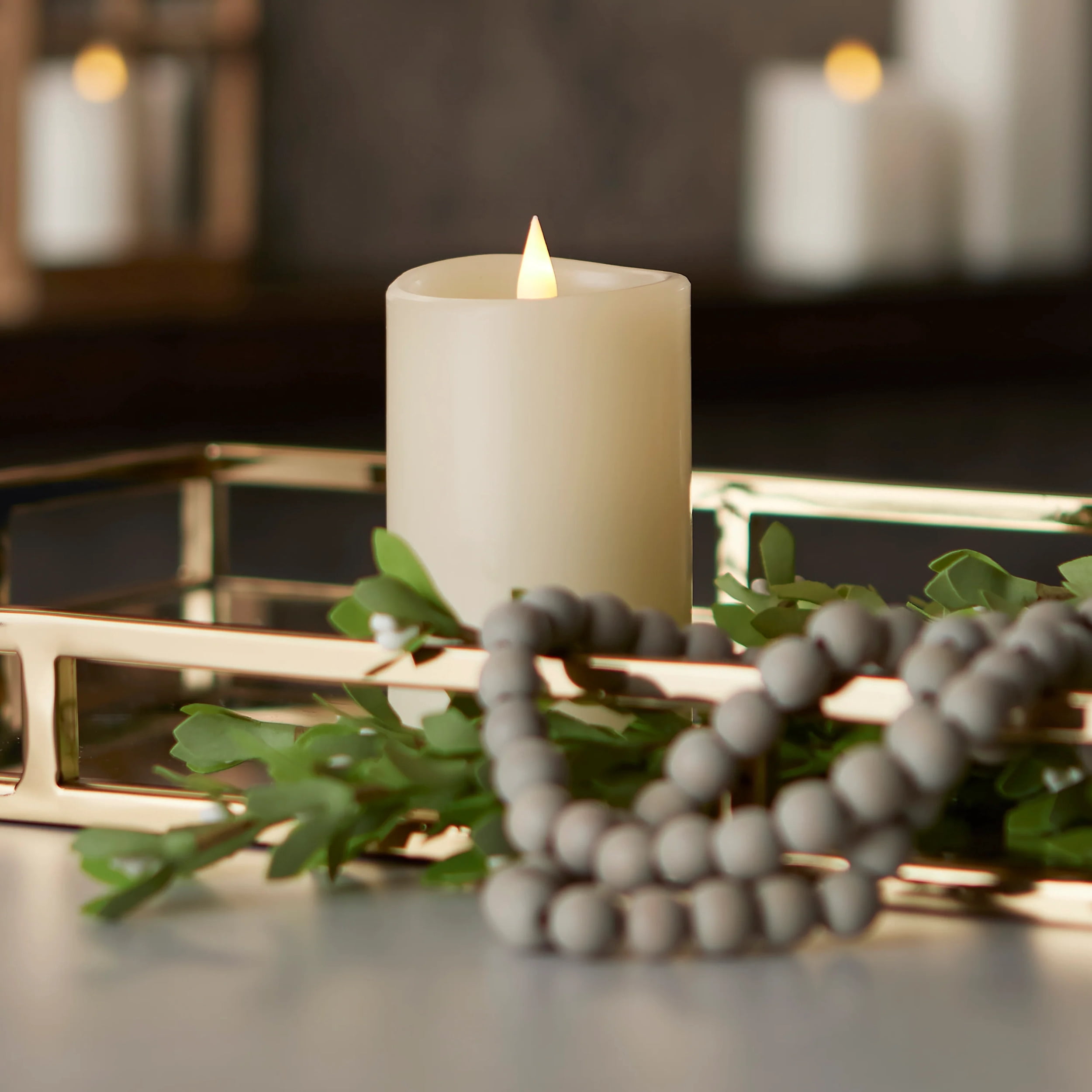 Seasonal LLC 3" x 7" Paraffin Realistic Adjustable Brightness LED Gold Flameless Pillar Candle