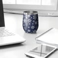 thumbnail image 3 of 12oz Stemless Wine Tumblers Dark Blue Christmas Snowflake Pattern Vacuum Insulated Stainless Steel Travel Tumbler Cups Mug with Lid and Straw for Champaign,Cocktail,Beer with Cleaning Brush, 3 of 5