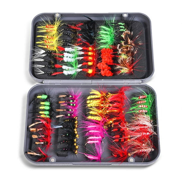 Labymos Fly Fishing Flies Kit 20/100pcs Assorted Fly Fishing Lures Hooks  with Fly Box 