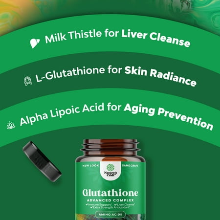 Glutathione Amino Acid Nutritional Supplement - Pure Glutathione Supplements for Liver Support - L Glutathione Pills with Glutamic Acid and Milk Thistle Seed Extract for Skin Care and Immune Support