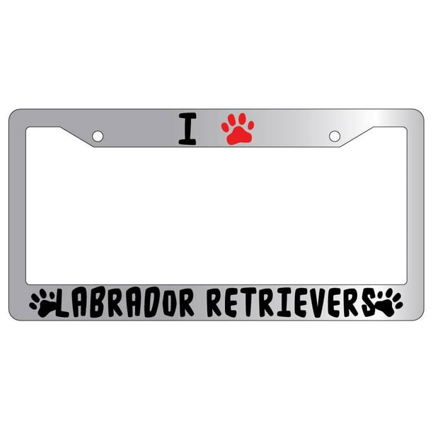 I Heart (Paw) Labrador Retrievers Chrome Plastic License Plate Frame