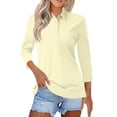 thumbnail image 2 of KDDYLITQ Womens Polo Shirt 3-Button Collared Shirts 3/4 Sleeve Business Dressy T Shirt Golf Casual Gym Tees Beige 2XL, 2 of 5
