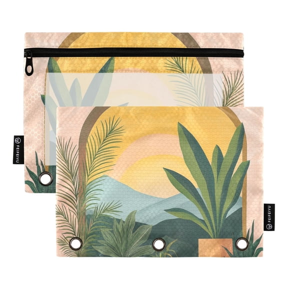 FORMRS 2 Pack Pencil Pouch for 3 Ring Binder with Clear Window Zipper Case, Boho Plants