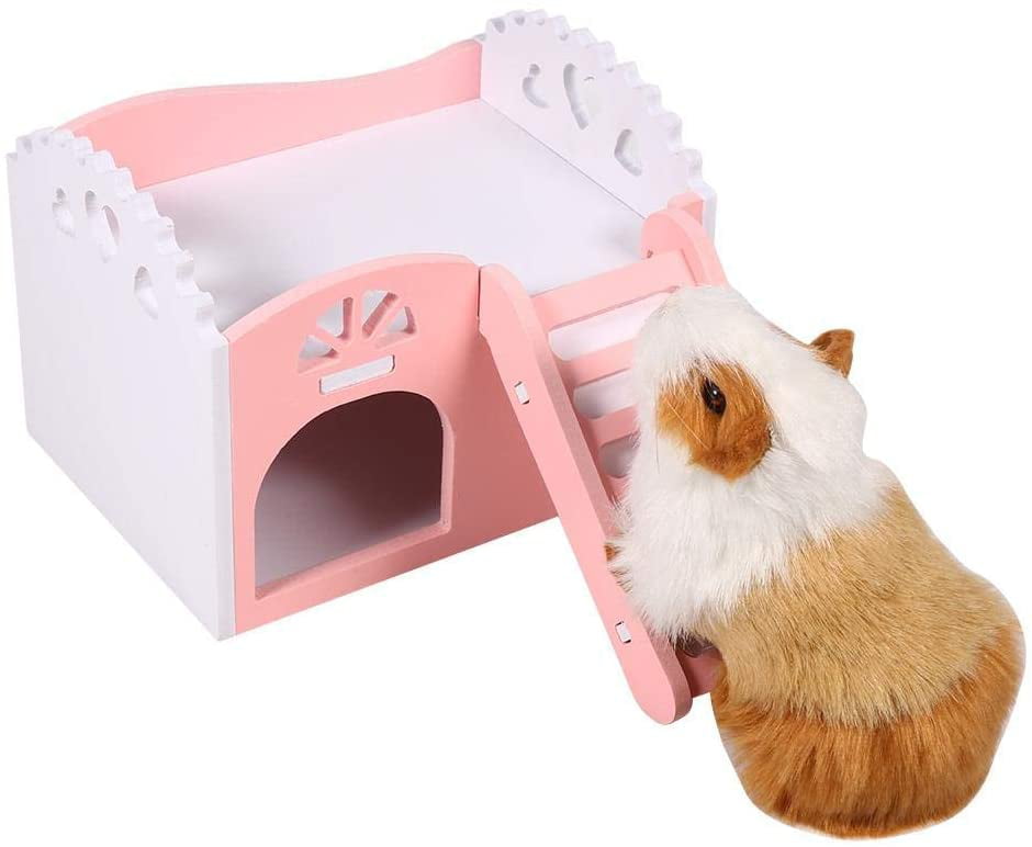 Pet Hamster Cage Wooden Toy Slide Stair Small Animal Rat Guinea Pig House Castle 