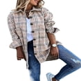 thumbnail image 1 of Women‘s Casual Lapel Plaid Long Sleeve Button Down Shacket Shirts Jacket Coat, 1 of 6