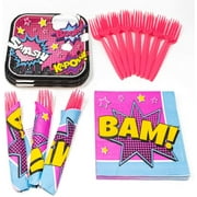 Superhero Girl Value Party Supplies Pack(For 16 Guests), Value Party Kit, Superhero Girl Party Plates, Superhero Girl Birthday, Super hero Girls Birthday Party Supplies, Napkins, Forks, Girls Birthday