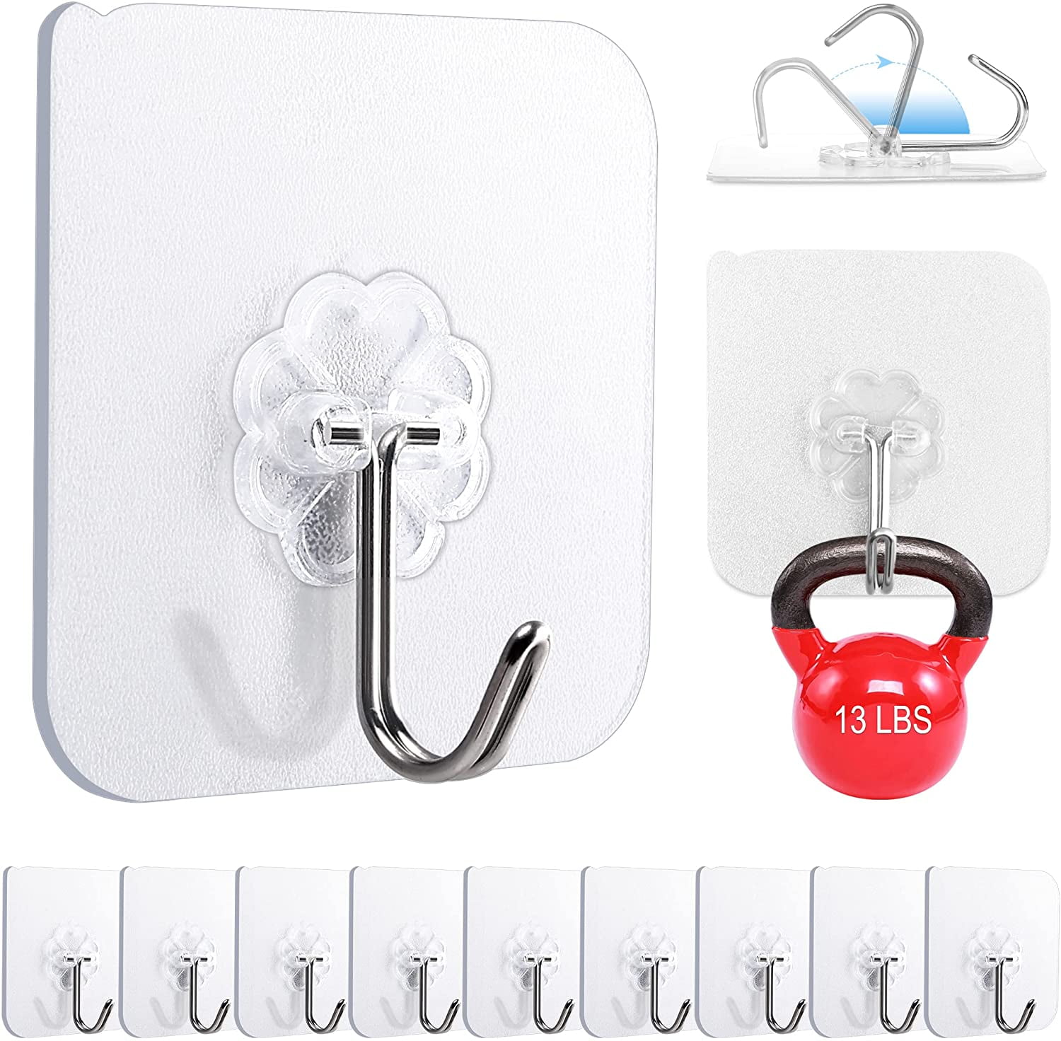 10Pcs Removable Self Adhesive Hooks Wall Door Plastic Hook Strong Holder H8I7 