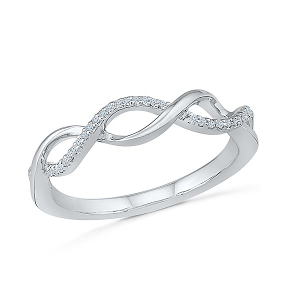 DGOLD Sterling Silver White Round Diamond Fashion Swirl Ring (0.10 Cttw)