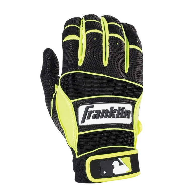 Yellow and store black batting gloves