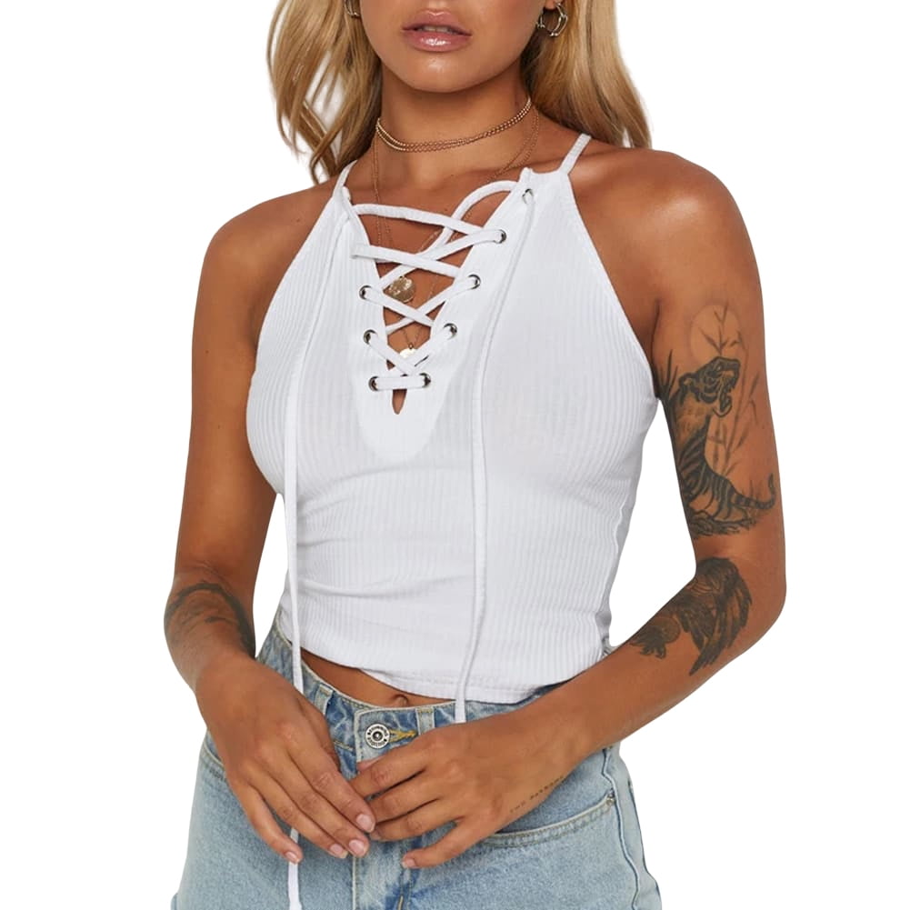 Womens Trappy Camisole Tank Top Summer Dreawstring V Neck Crop Tops Blouse Vest