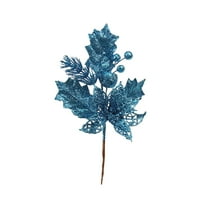 CuiLiyq 9" Glitters Christmas Picks Sprays, Artificial Poinsettia Flower with Holly Leaves and Berries for Wedding Holiday Christmas Tree Wreath Garland Decorations (Blue)