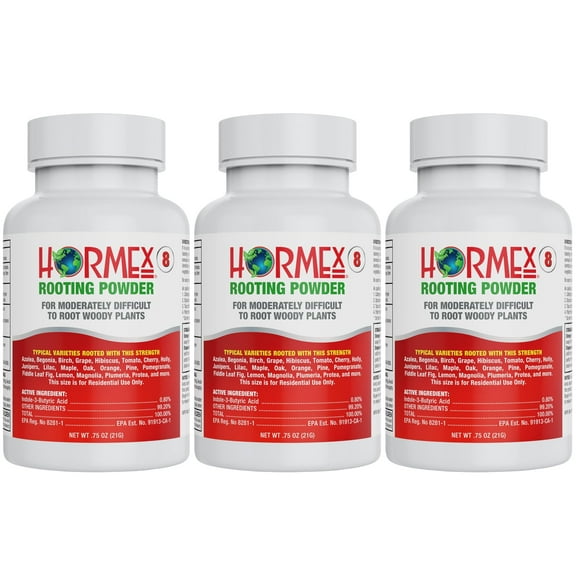 Hormex Rooting Powder #8 - Root Hormone & Stimulator for Semi-Hardwood Plant Cuttings (3 Pack)
