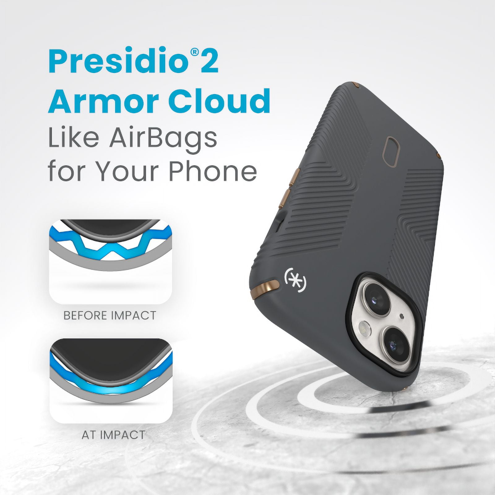 Speck iPhone 15 Case-Presidio2 Grip-ClickLock-MagSafe-6.1 Inch Phone Case-Charcoal Grey/Cool Bronze/White