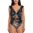 thumbnail image 2 of Yiaed Watercolor Snake Skin Print Women's Ruffled One Piece Swimsuit V Neck Swimwear Slimming Monokini for Woman-Large, 2 of 8