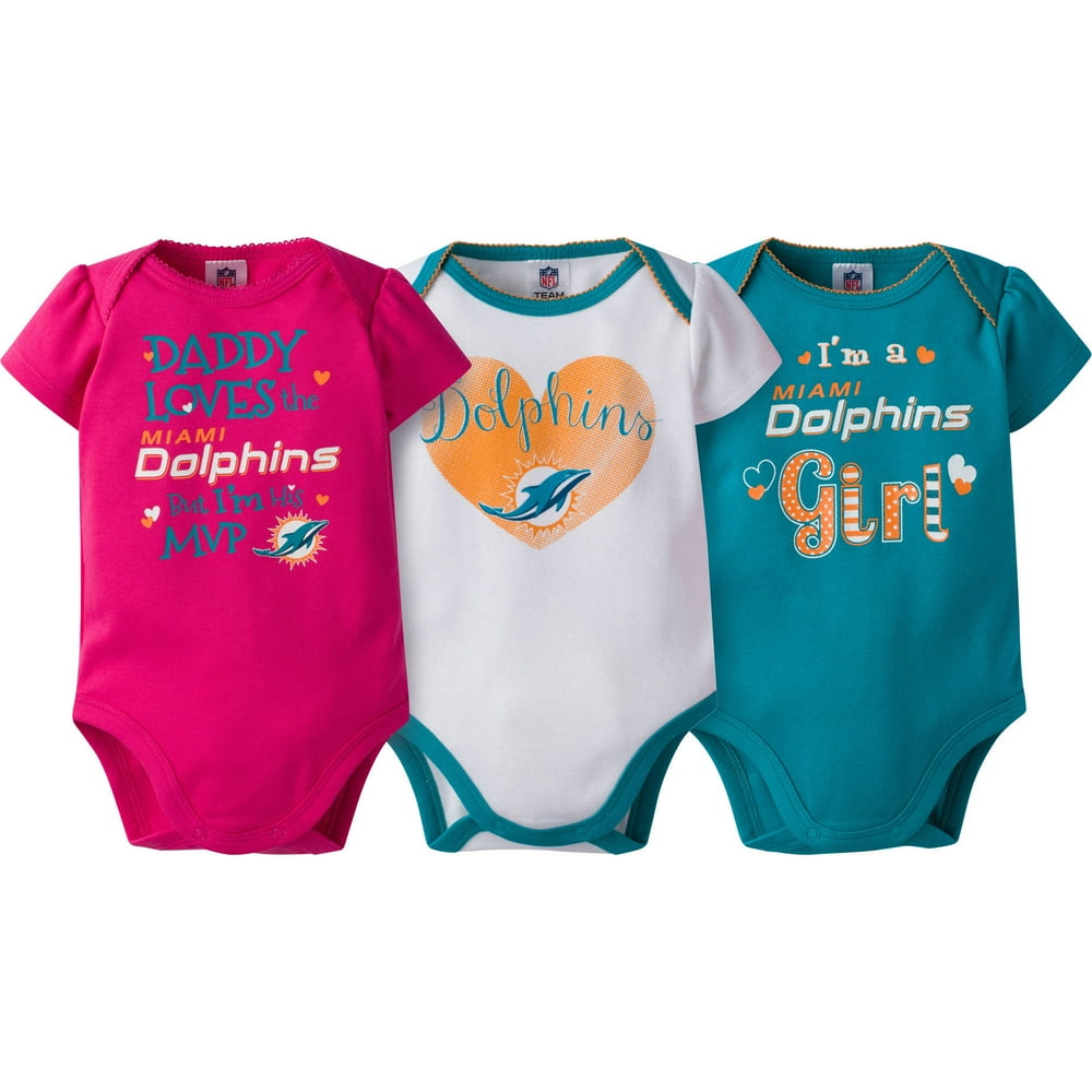 NFL NFL Miami Dolphins Baby Girls Short Sleeve Bodysuit Set, 3Pack