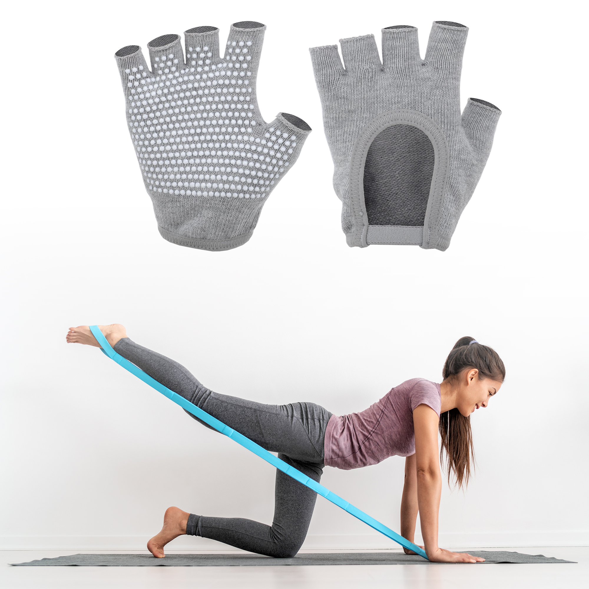 Unique Bargains Fingerless Yoga Gloves Designed One Size 1Pair Gray