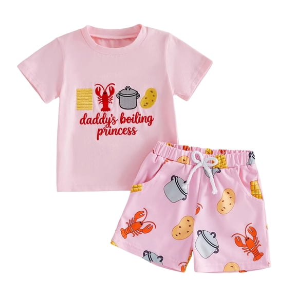 12-18 Month Boy Clothes Summer Toddler Baby Boy Girl Crawfish Outfit Lobster Short Sleeve T-Shirt Tops Shorts Set Baby Summer Clothes