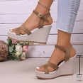 thumbnail image 4 of hoksml Women's Crisscross Strap Wedge Sandals, Platform High Heel Espadrille Shoes, Adjustable Buckle, Black Brown, 4 of 9