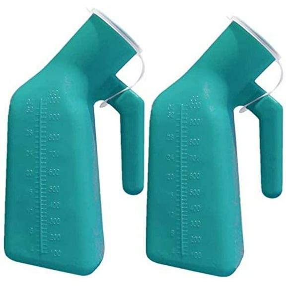 2 Pack Green 32oz./ 1000ml Thick Firm Male Urinal Urine Bottle with Replacement Lids