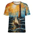thumbnail image 5 of Lighthouse Coast Scenery Womens Tops Women's Fashion Casual Short Sleeve Flower Print Round Neck Pullover Top Blouse, 5 of 6