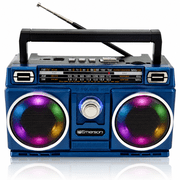 Emerson Portable Bluetooth Radio Boombox with 4-Band AM/FM/TV/SW Shortwave Radio, Rechargeable Battery, USB & TF Card MP3 Playback, and LED Color Lights