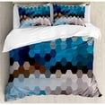 thumbnail image 3 of Geometric Twin Size Duvet Cover Set, Modern Hexagonal Fractal Puzzle Stylized Defocus Blurry Artsy Winter Landscape, Decorative 2 Piece Bedding Set with 1 Pillow Sham, Multicolor, by Ambesonne, 3 of 3