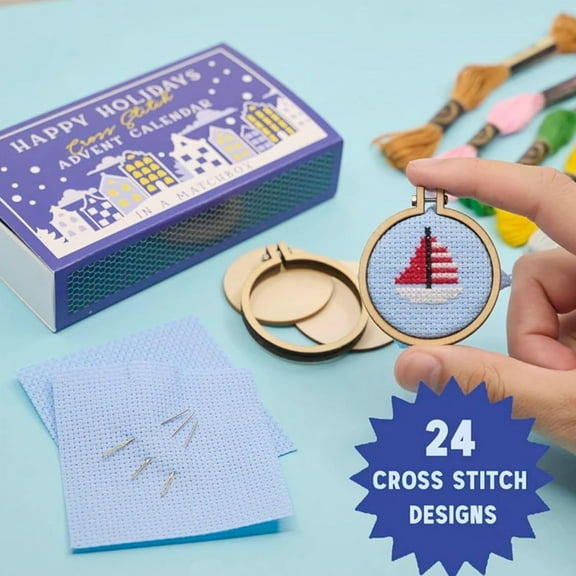 2025 Christmas Cross Stitch Advent Calendar, Christmas Countdown Embroidery Kit for Beginners, Stitch Advent Calendar 2025, Christmas Cross Stitch Advent Calendar with 24 Cross Stitch Projects (Blue)