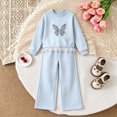 thumbnail image 2 of TOWED22 Kid Toddler Girl Clothes Cute Graphic Print Ruffle Sleeve Top Floral Pants 2PC Fall Winter Girls Outfits Clothing Set,Blue,2-3 Y, 2 of 8