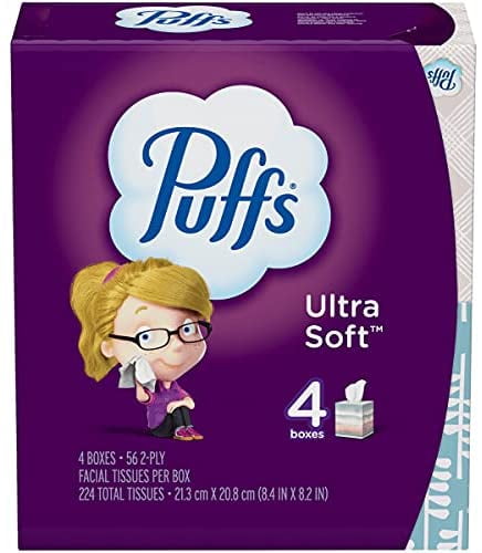 Ultra-Soft 2-Ply Facial Tissues, White, 56 Tissues Per Cube, Pack Of 4 Cubes