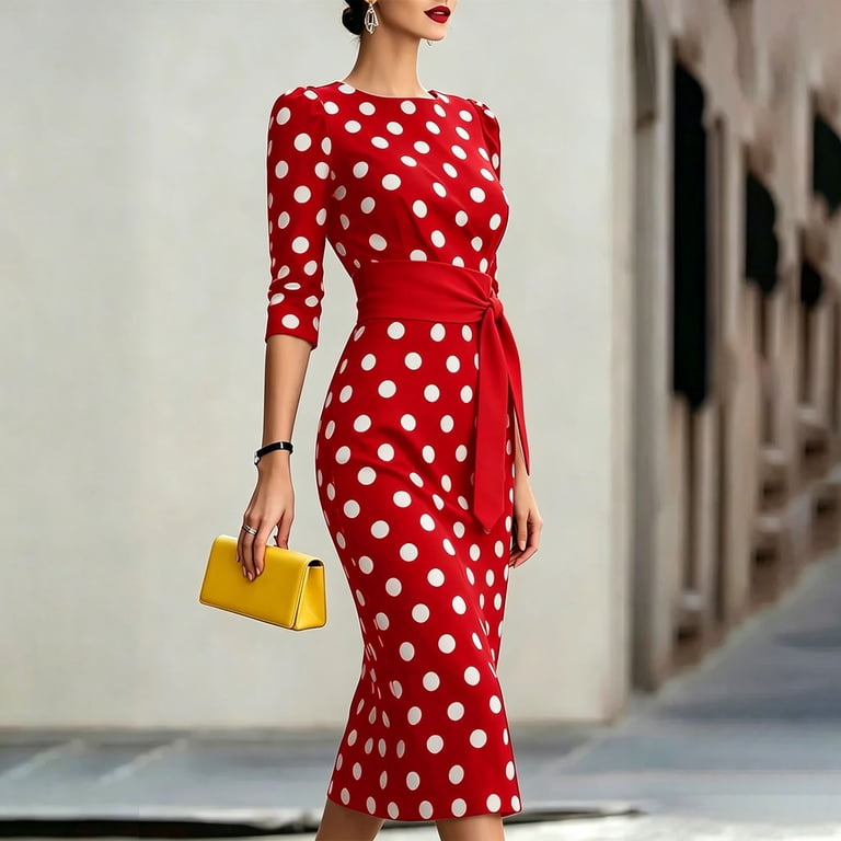 polka dot dress red belt Vintage Red Polka Dot Dress With Belt on Luulla