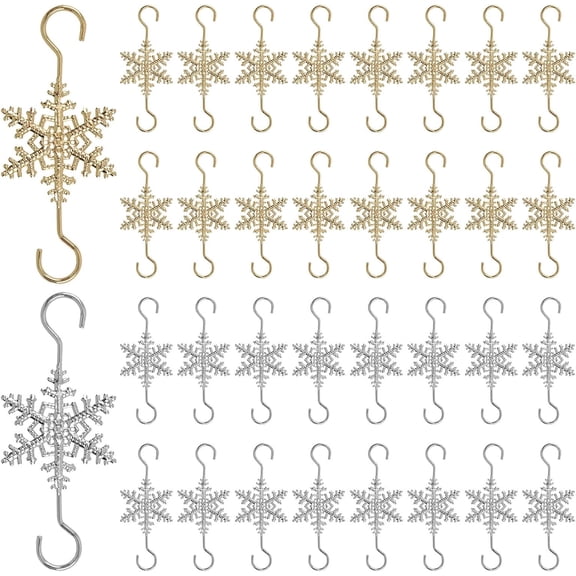 60 Pcs Christmas Ornament Hooks Sliver Gold Snowflake Decorative Ornament Hangers for Xmas Christmas Tree for Small Ornaments