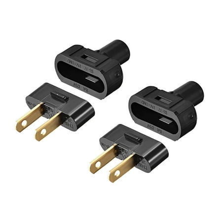 15A 125V Non Grounding Plug 2 Pole 2 Wire Assembly Plug Black 2 pcs