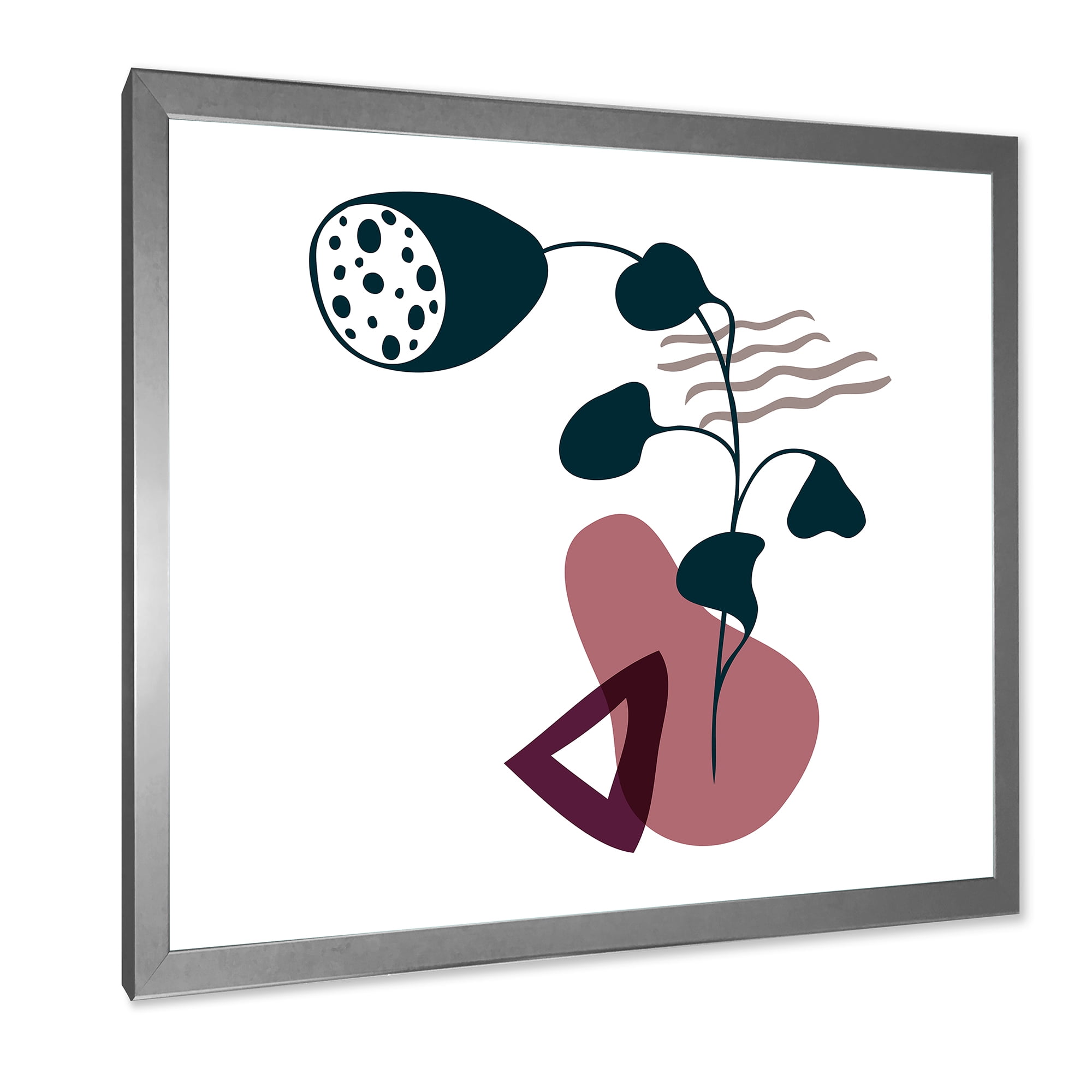 Designart 'Abstract Flowers Plants With Elementary Shapes V' Modern Framed Art Print