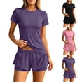 thumbnail image 2 of Womens Two Piece Outfits 2 in 1 Shorts Workout Sets Short Sleeve Going Out Gym Athletic Matching Sets, 2 of 6