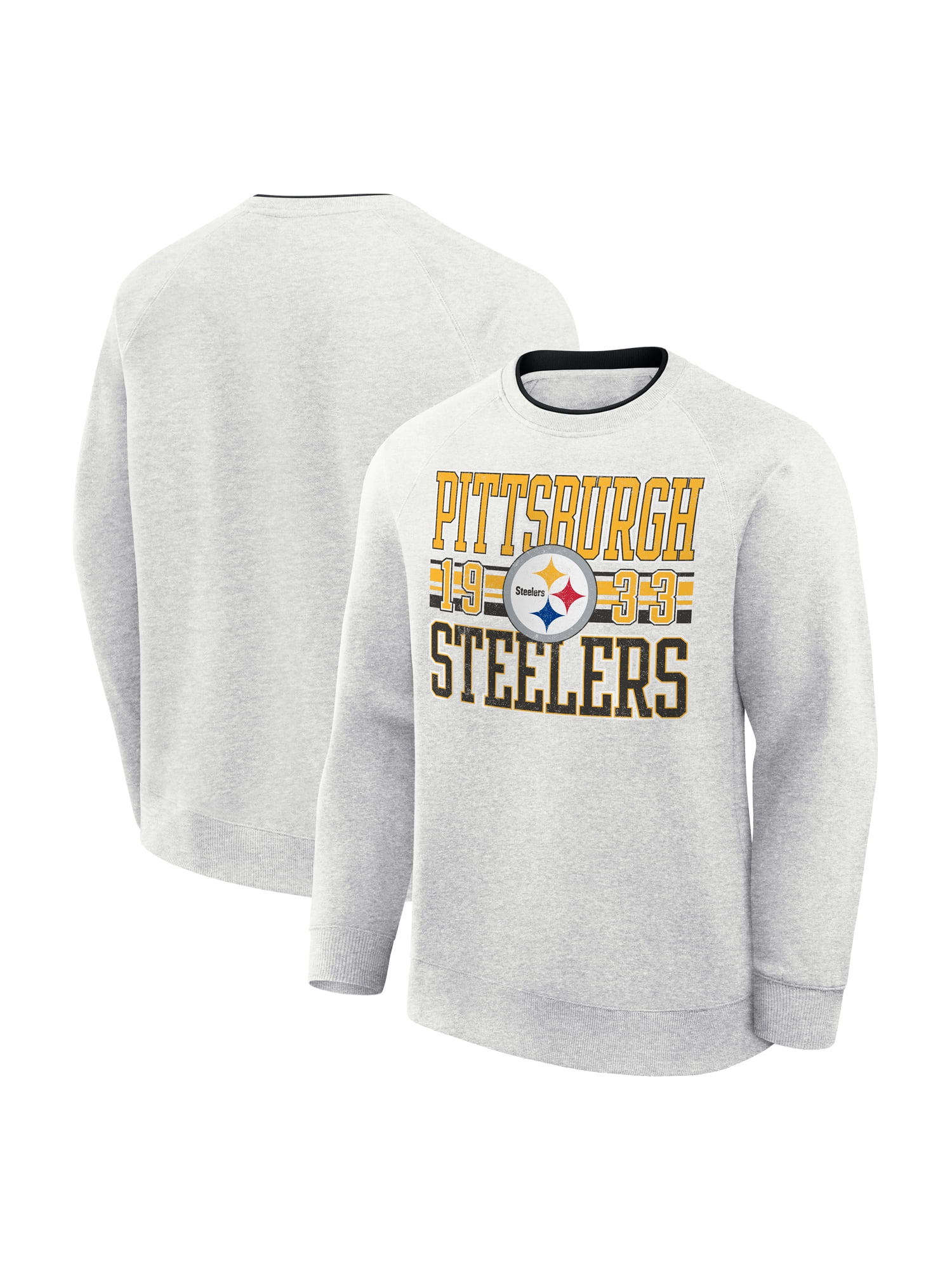 NFL Pittsburgh Steelers Men's Cotton Gray Heather Long Sleeve Crew Fleece Sweatshirt