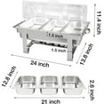 thumbnail image 2 of Chafing Dish Buffet Set with Roll Top Plastic Cover, Stainless Steel 8 QT Rectangular Chafers and Buffet Warmers Set w/3 Third Size Food Pan, Water Pan, Fuel Can for Catering Event Party, 2 of 7