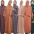 thumbnail image 3 of Arabian Muslim Women's Hijab Attached Hoodie Long Sleeve Solid Color Casual Pocket Prayer Islamic Abaya Maxi Dress, 3 of 3