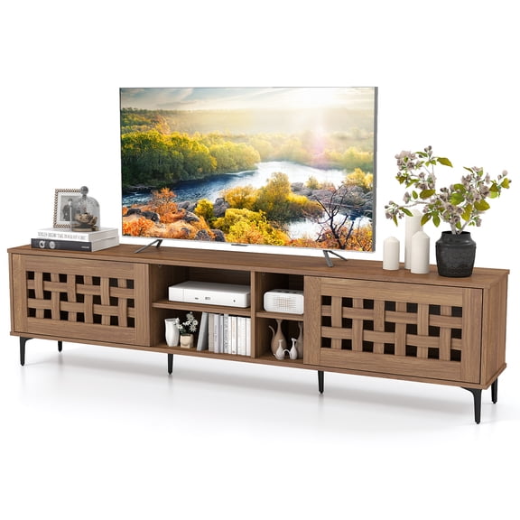 Gymax TV Stand w/ 2 Doors Storage Cabinets & Open Compartments for TVs up to 80''